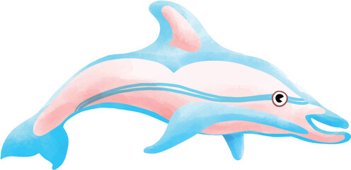 Watercolor style dolphin painting, animal cartoon