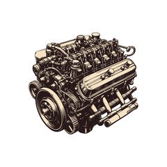 Obraz premium Vintage engine drawing illustration, hand drawn illustration of engine