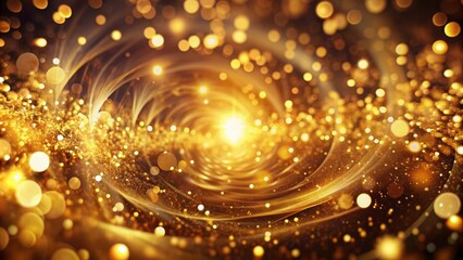 Luxurious golden bokeh lights swirl in whimsical abstraction, radiating warmth and sophistication, ideal for adding elegance to any digital design.