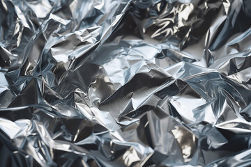 Silver crumpled metal foil texture