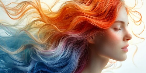 Woman with Colorful Hair Blowing in the Wind
