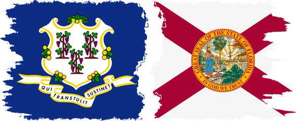 Florida and Connecticut states grunge brush flags connection vector
