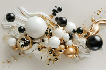 3d art abstract background from shapes and splashes in gold and champagne colors