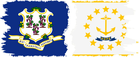 Rhode Island and Connecticut states grunge brush flags connection vector