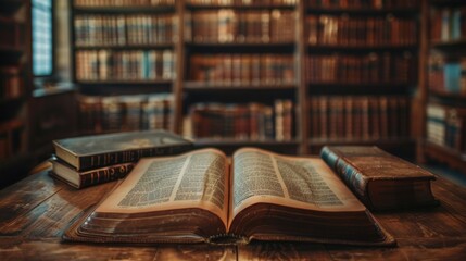 Obraz premium Photo of a book leaves the page open, in a library is background, Generative AI