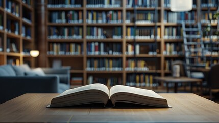 Fototapeta premium Photo of a book leaves the page open, in a library is background, Generative AI