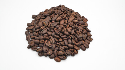 
Pile of coffee beans on a white background