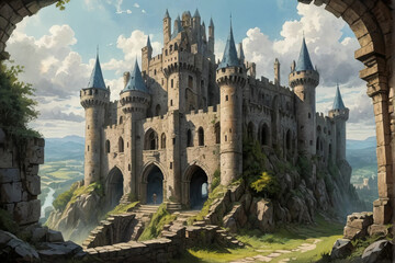 castle, ruins, fantasy, landscape, ancient, majestic  Fantasy RPG character 