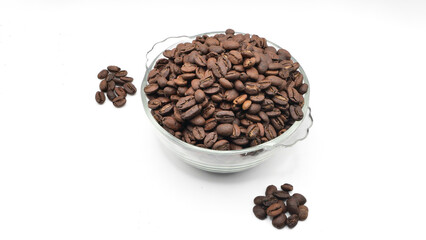 
Pile of coffee beans on a white background