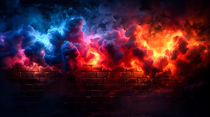 Fototapeta premium illustration colorful fire on the wall brick