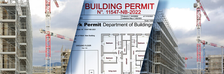 Building Permit concept with building construction site and approved work permission for the construction of a new building