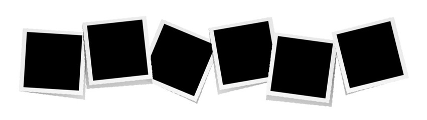 Row of six square empty photo frames