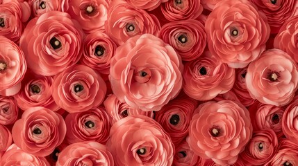 Seamless red ranunculus rose flowers pattern, tightly packed for a textured, vibrant look, seamlesspattern