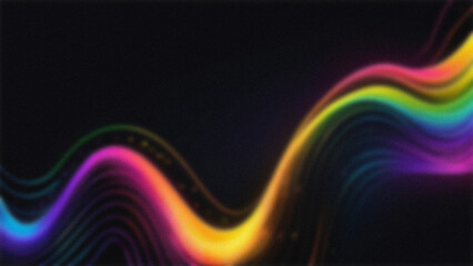 Fototapeta premium Blur and noise background with shiny rainbow wave lines isolated dark background