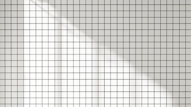 Large square white mosaic tile wall, black grout line in sunlight with shade for interior design decoration, product background 3D