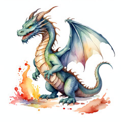 Watercolor clip art  a dragon on a white isolated background