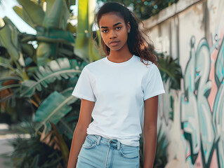 Young woman in white Shirt Mockup for Shirt Design, generated ai