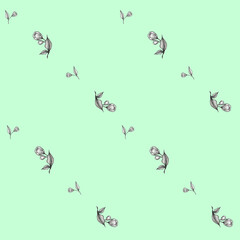 Seamless pattern, flowers in graphic style, for baby textiles on a mint background