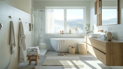 Inside the bathroom of a modern luxury home interior design A tranquil and stylish Scandinavian bathroom. Combining functionality with beauty Outstanding with modern decoration.