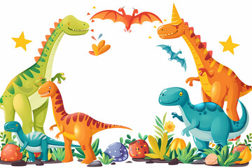 Obraz premium Dinosaurs Birthday card watercolor design, generated ai