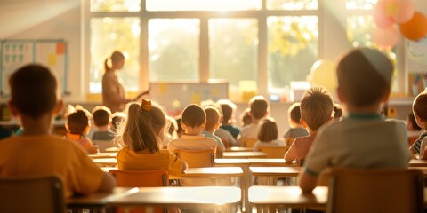 A teacher is standing in front of a classroom full of students by AI generated image