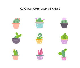  pastel colorful cactus cartoon in a pot background