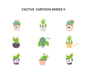 a pastel cactus cartoon in a cute pot background