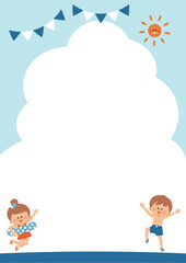 夏 海と子供のフレーム 縦