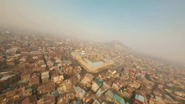 An Aerial FPV Drone Shot of Jama Masjid at Srinagar, Kashmir in India

