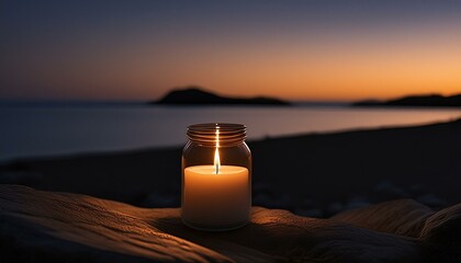 sunset at the beach with candle 