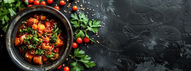  A metal bowl brimming with an array of red and green vegetables, accompanied by a bundle of fresh parsley sprigs