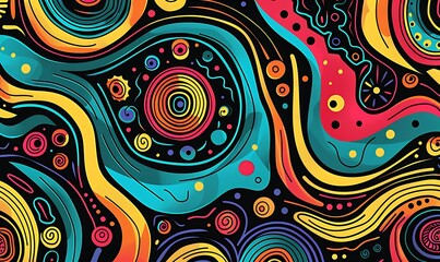 Fototapeta premium Abstract Colorful Swirls and Shapes on Black Background