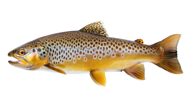 A brown and white fish with a black spot on its tail isolated on a white background