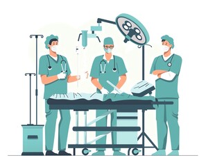 Surgical techniques, doctor demonstrating, flat design illustration