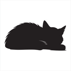 cat sleeps silhouette white background

