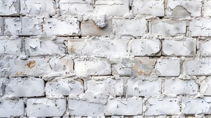 Fototapeta premium Aged white brick wall with imperfections Close up view for banners with empty area