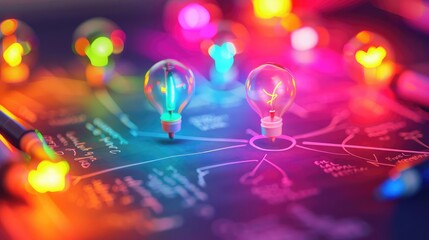 Close-up of mind map with colorful markers, ideas, visual brainstorming and creativity