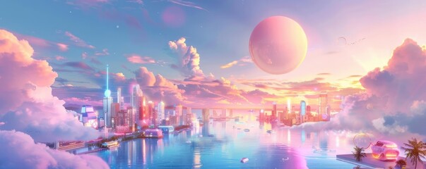 Obraz premium Digital artist creating a futuristic cityscape, art, tech inspiration and boundless imagination