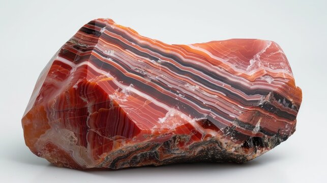 Polished red quartz stone displaying natural striped pattern