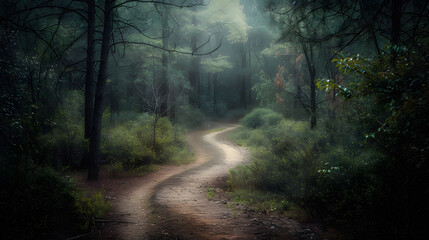 Obraz premium A dark forest with a winding road