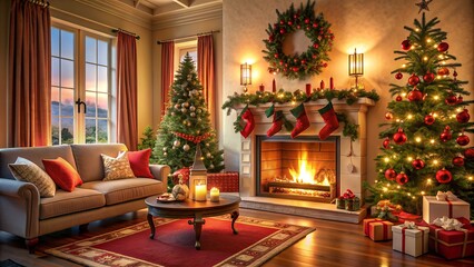 Christmas Living Room. Perfect for: Holiday designs, festive themes, warmth, joy, celebration