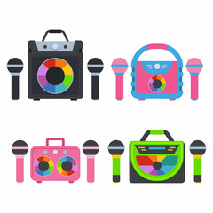 Karaoke machines vector cartoon set isolated on a white background.