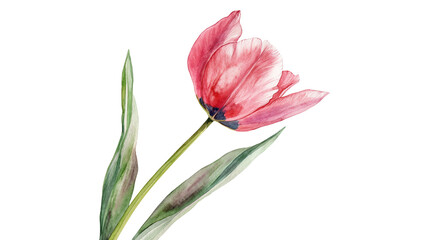Naklejka premium A watercolor painting of a red flower with a green stem. The flower is the main focus of the painting, and it is a tulip. The painting has a serene and calming mood, with the flower's vibrant color