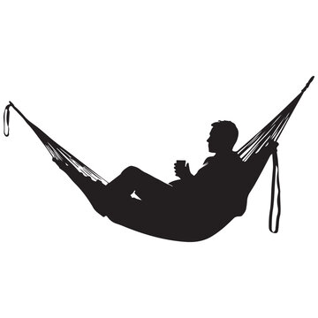 recommend clip art: Man relaxing lying in hammock silhouette white background
                    