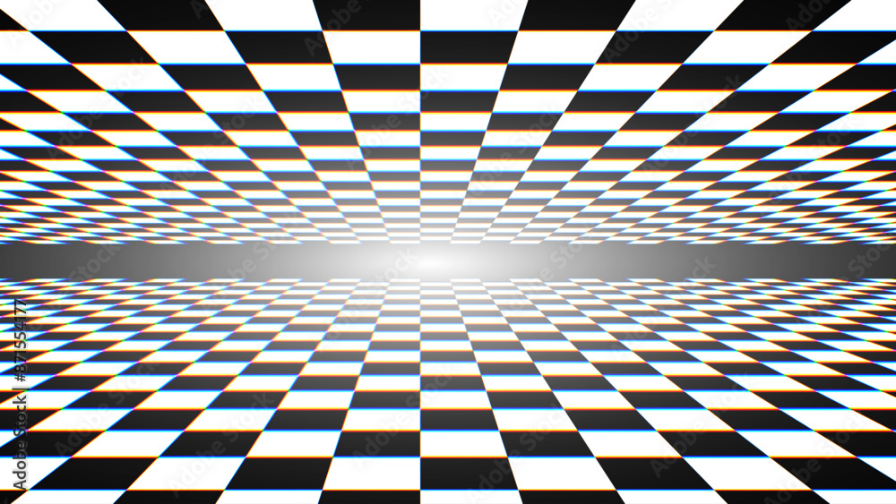 Aufkleber Chess Floor in Perspective with Checkerboard Texture. Empty Chess Board. Black and White Squares Mosaic Studio Background. Vector illustration.
