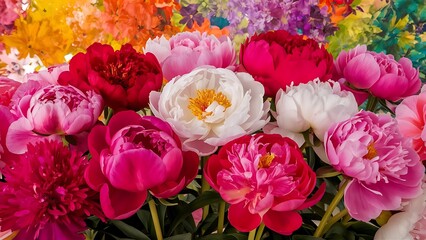 Peonies flowers background colorful background many flowers