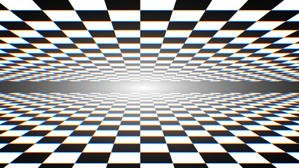 Chess Floor in Perspective with Checkerboard Texture. Empty Chess Board. Black and White Squares Mosaic Studio Background. Vector illustration.