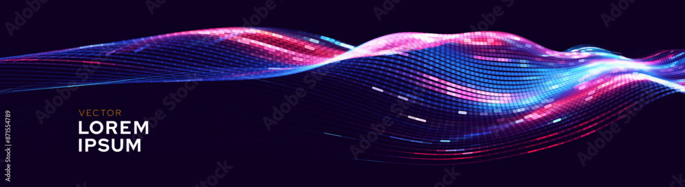 Poster cyber big data flow particles tech business or science background. medical research or tech innovati