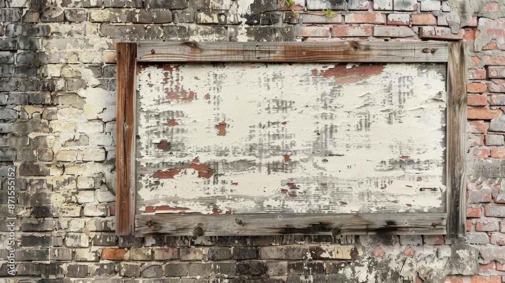 Wall mural Information sign on aged brick wall without content