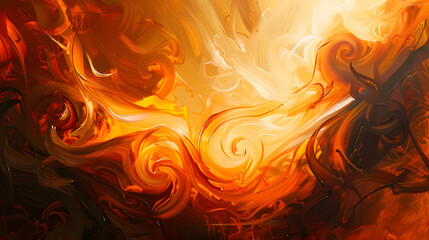 A painting of a fiery orange swirl with a white background